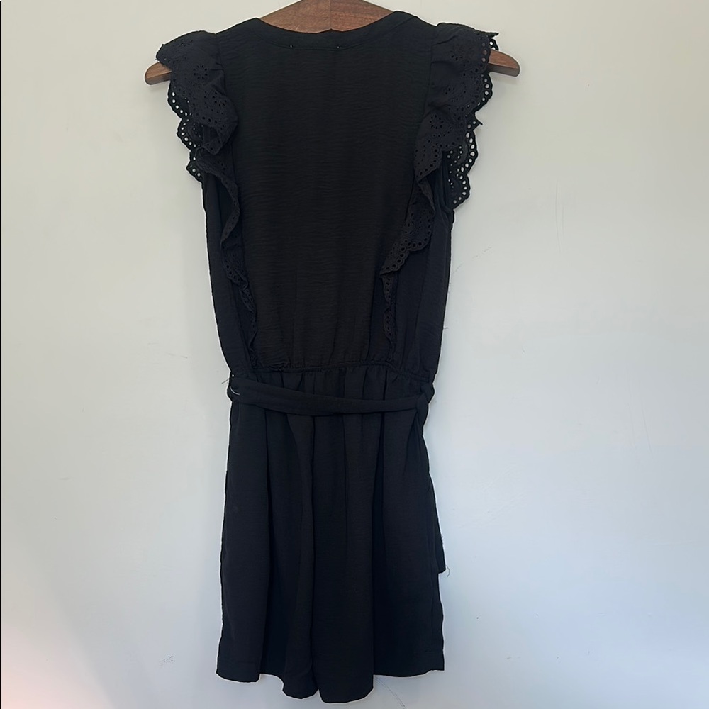 Black Romper with Eyelet Ruffle & Tie Front - Picture 4 of 4